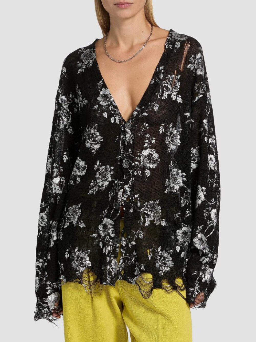 R13 NWOT Rose-Print Cotton Boyfriend Cardigan S
